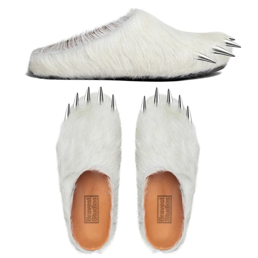 Exclusive Bravest Studios White Polar Bear Claw Mules - Size 12 In Hand!